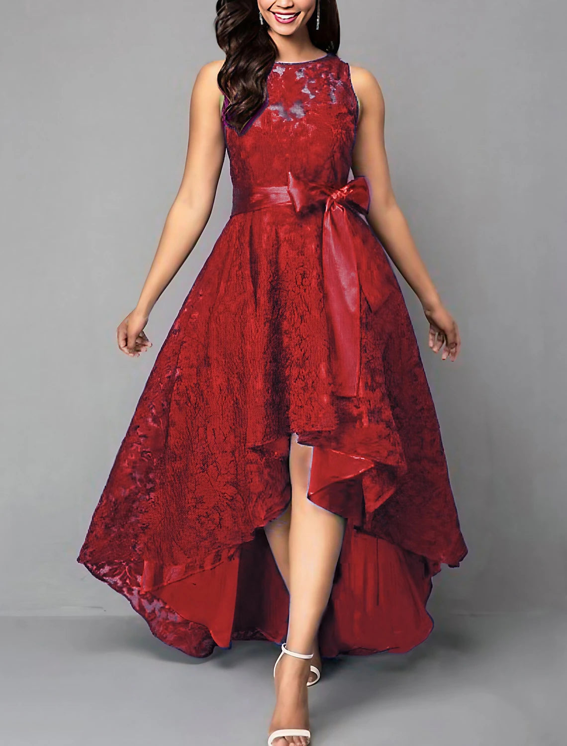 Wholesale Women's Semi Formal Party Dress Wedding Guest Corset Dress Lace Dress Long Dress Maxi Dress Black Wine Blue Sleeveless Pure Color Lace up Spring Summer Crew Neck